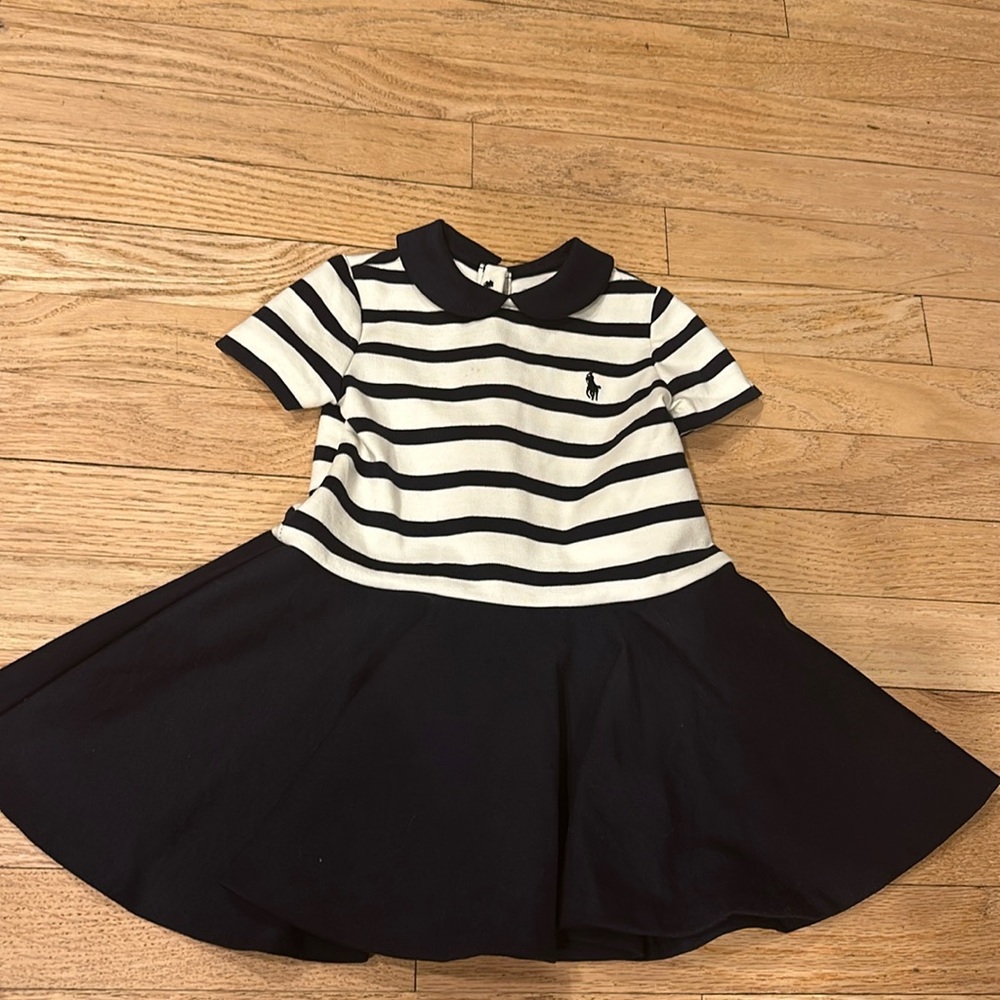 Ralph Lauren navy & white striped dress, worn once size 12 months